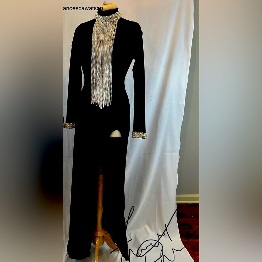 Fancy By Francesca Watson black DRESS With long sleeves and bling Formal prom M